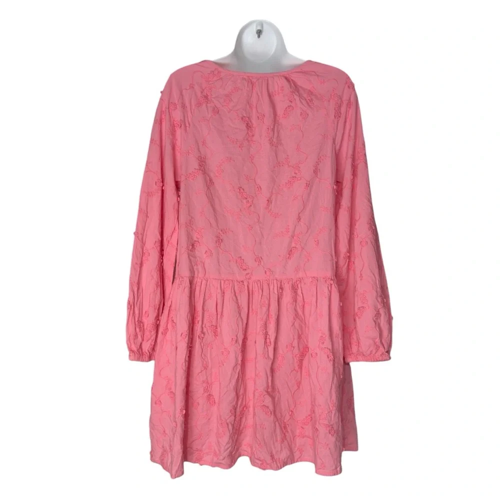 M&S Collection Pink 3D Embroidered Floral Cotton Boho Short Shift Dress Medium - Picture 3 of 4